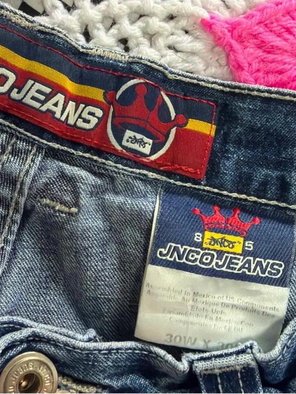 Y2k JNCO Jeans Blue Denim Waistband with Crown Logo 30/30